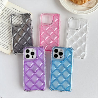 For iPhone 15 Pro Case Rhombus Texture PC+TPU Shockproof Phone Cover