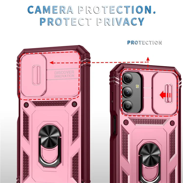 For Samsung Galaxy A15 4G / 5G Case TPU+PC Slide Camshield Kickstand Phone Cover