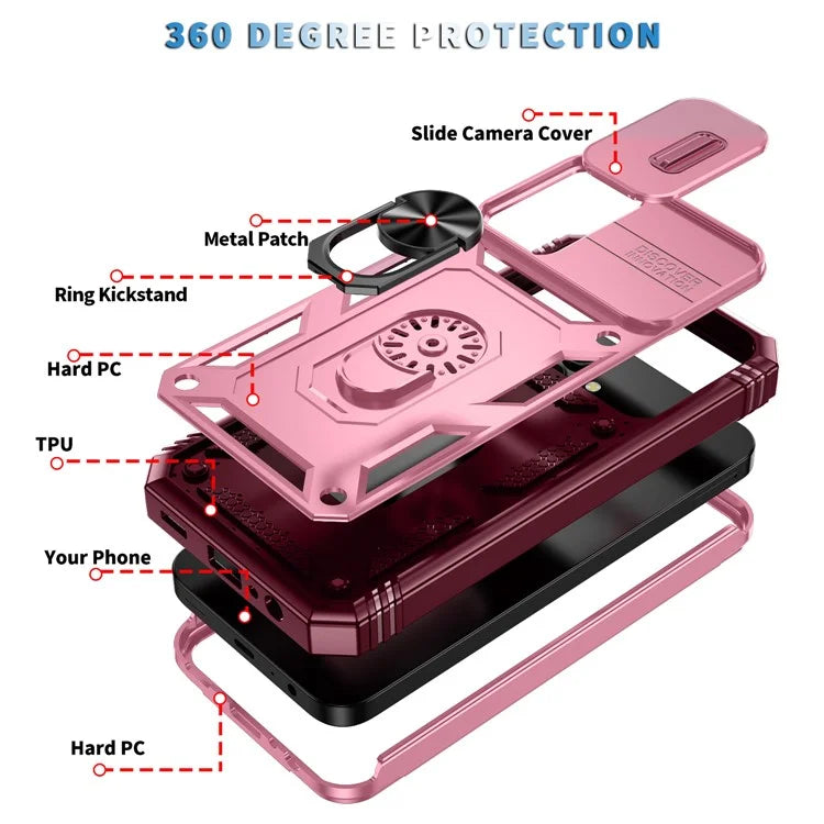 For Samsung Galaxy A15 4G / 5G Case TPU+PC Slide Camshield Kickstand Phone Cover