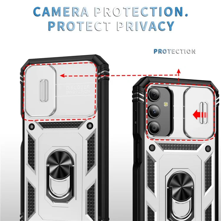 For Samsung Galaxy A15 4G / 5G Case TPU+PC Slide Camshield Kickstand Phone Cover