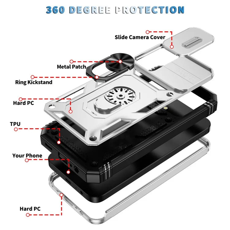 For Samsung Galaxy A15 4G / 5G Case TPU+PC Slide Camshield Kickstand Phone Cover