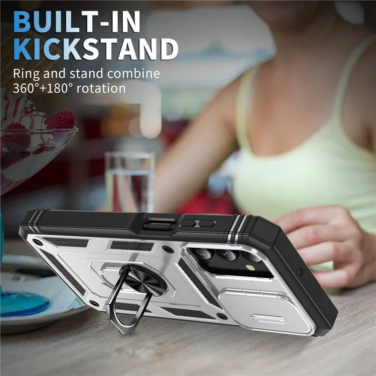 For Samsung Galaxy A15 4G / 5G Case TPU+PC Slide Camshield Kickstand Phone Cover