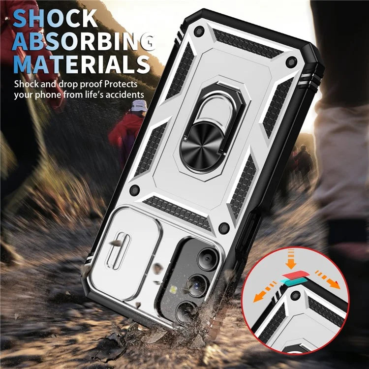 For Samsung Galaxy A15 4G / 5G Case TPU+PC Slide Camshield Kickstand Phone Cover