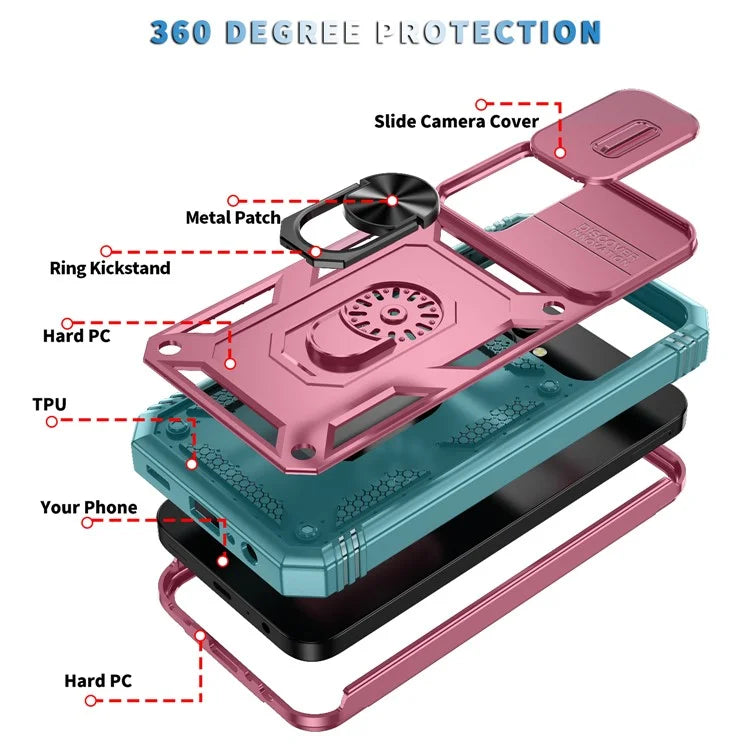For Samsung Galaxy A15 4G / 5G Case TPU+PC Slide Camshield Kickstand Phone Cover