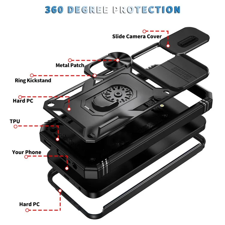 For Samsung Galaxy A15 4G / 5G Case TPU+PC Slide Camshield Kickstand Phone Cover