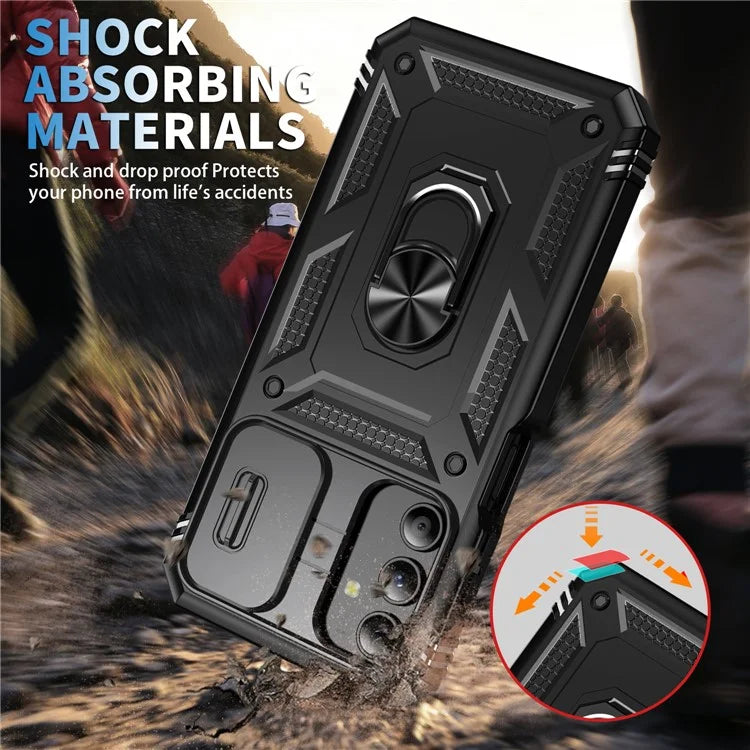 For Samsung Galaxy A15 4G / 5G Case TPU+PC Slide Camshield Kickstand Phone Cover