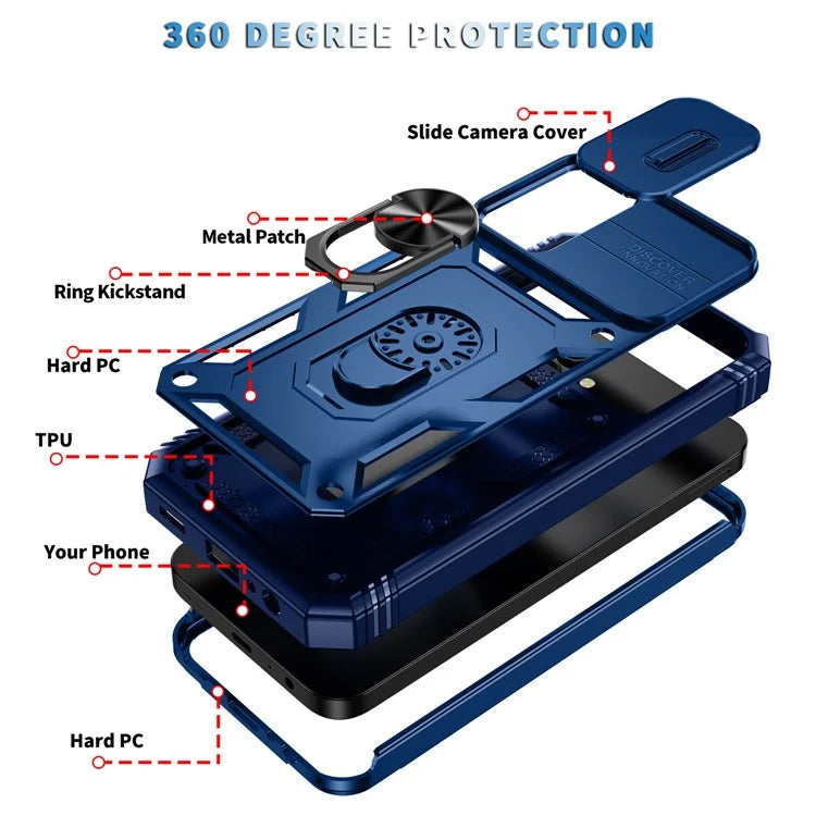 For Samsung Galaxy A15 4G / 5G Case TPU+PC Slide Camshield Kickstand Phone Cover