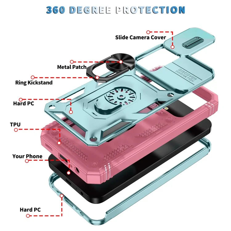 For Samsung Galaxy A15 4G / 5G Case TPU+PC Slide Camshield Kickstand Phone Cover