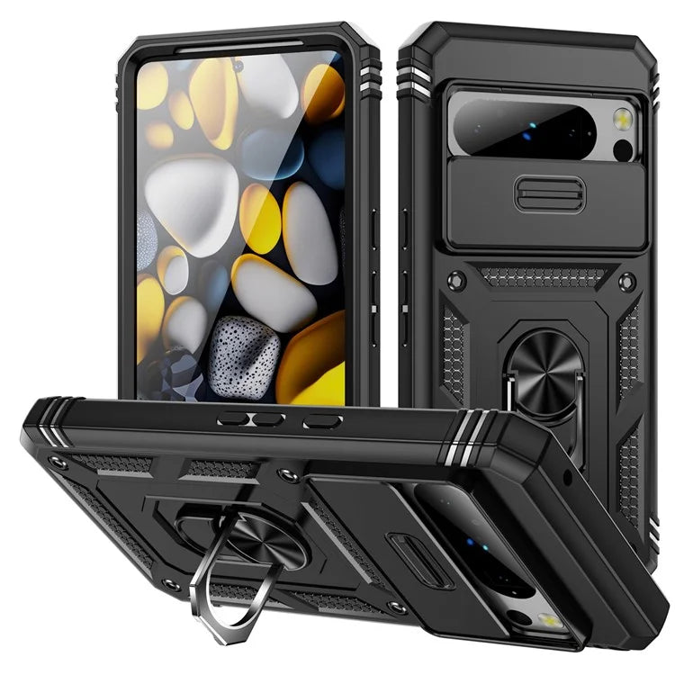 For Google Pixel 8 Pro Case Camshield Ring Holder Kickstand TPU+PC Phone Cover