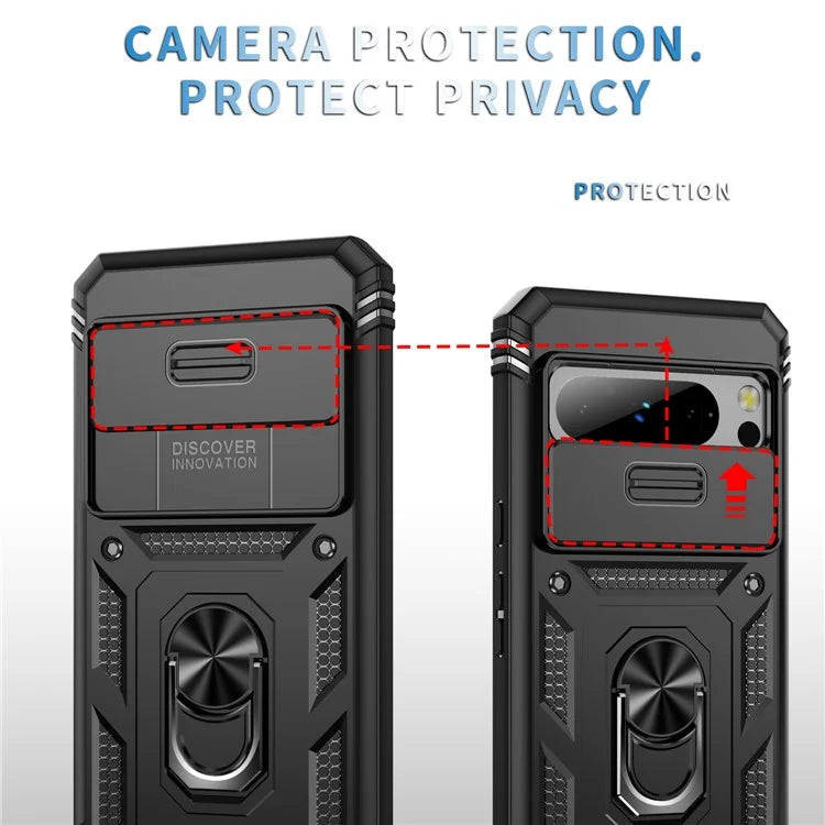 For Google Pixel 8 Pro Case Camshield Ring Holder Kickstand TPU+PC Phone Cover