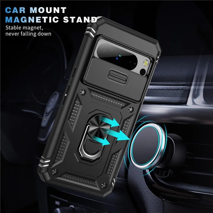 For Google Pixel 8 Pro Case Camshield Ring Holder Kickstand TPU+PC Phone Cover