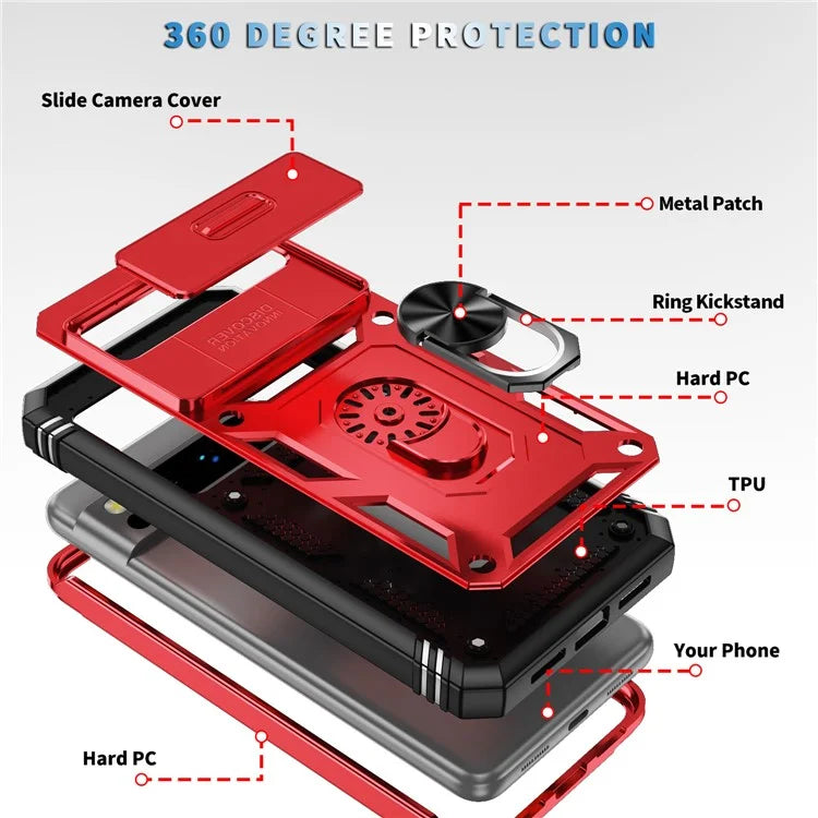 For Google Pixel 8 Pro Case Camshield Ring Holder Kickstand TPU+PC Phone Cover