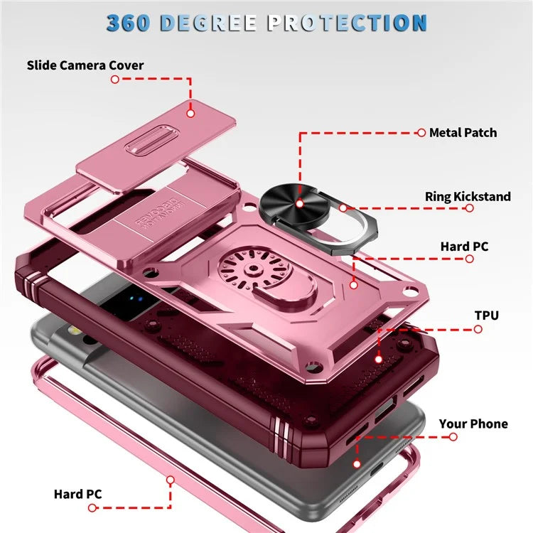 For Google Pixel 8 Pro Case Camshield Ring Holder Kickstand TPU+PC Phone Cover