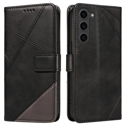 For Samsung Galaxy S23 Case Geometric Line Leather Phone Cover Card Holder Magnetic Clasp