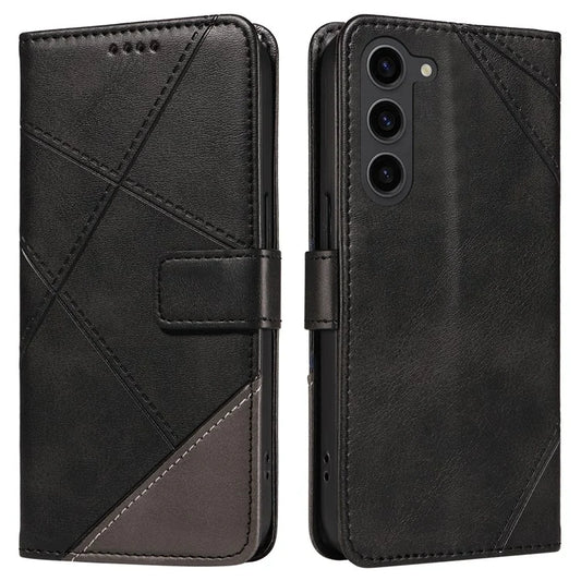 For Samsung Galaxy S23 Case Geometric Line Leather Phone Cover Card Holder Magnetic Clasp