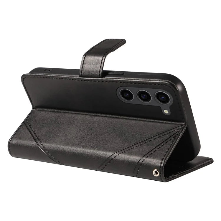 For Samsung Galaxy S23 Case Geometric Line Leather Phone Cover Card Holder Magnetic Clasp