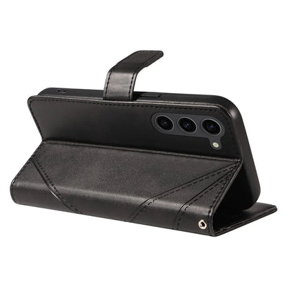For Samsung Galaxy S23 Case Geometric Line Leather Phone Cover Card Holder Magnetic Clasp