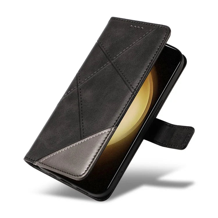 For Samsung Galaxy S23 Case Geometric Line Leather Phone Cover Card Holder Magnetic Clasp