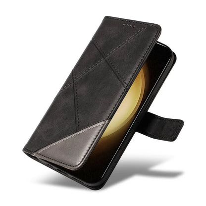 For Samsung Galaxy S23 Case Geometric Line Leather Phone Cover Card Holder Magnetic Clasp