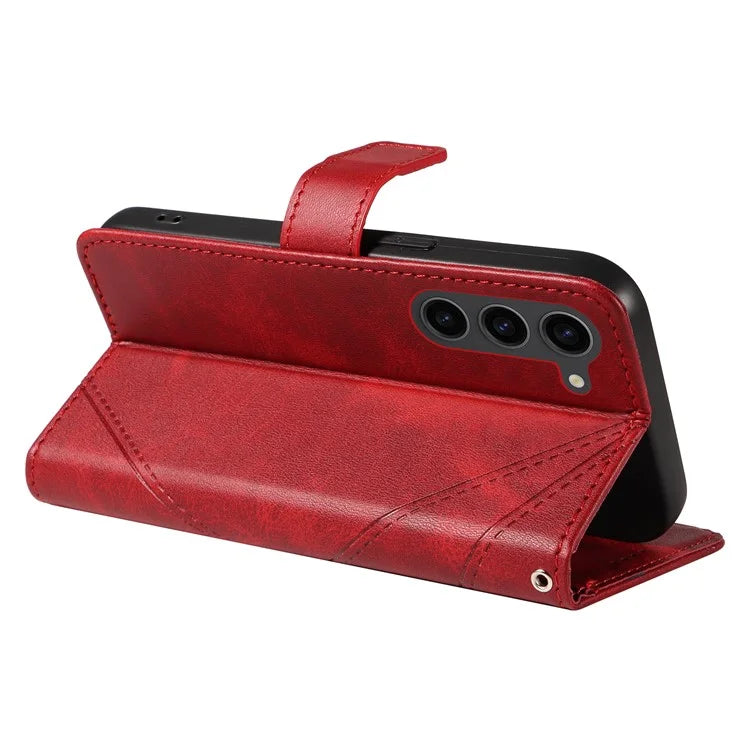 For Samsung Galaxy S23 Case Geometric Line Leather Phone Cover Card Holder Magnetic Clasp
