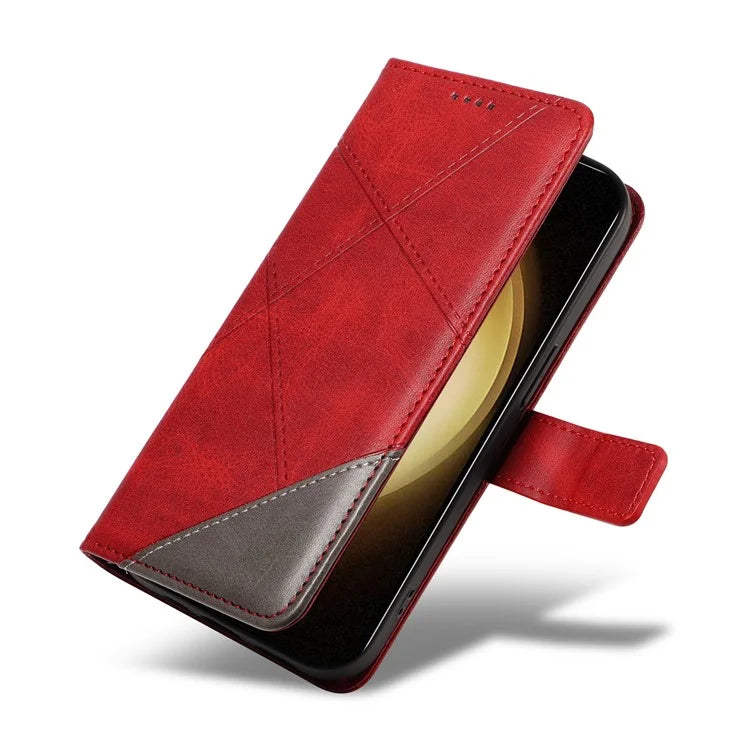 For Samsung Galaxy S23 Case Geometric Line Leather Phone Cover Card Holder Magnetic Clasp