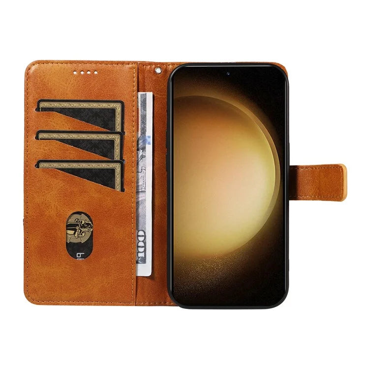 For Samsung Galaxy S23 Case Geometric Line Leather Phone Cover Card Holder Magnetic Clasp