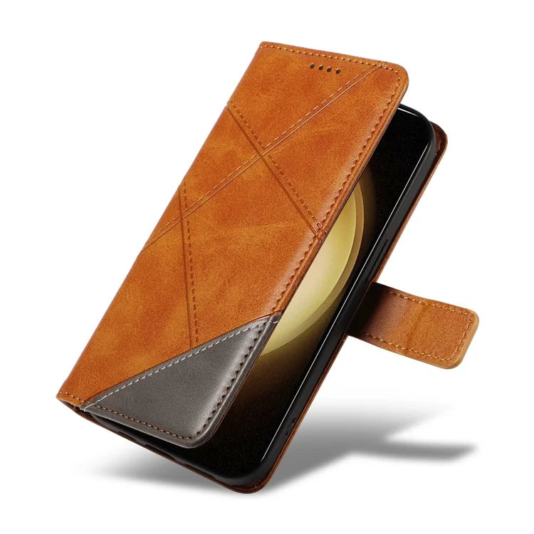 For Samsung Galaxy S23 Case Geometric Line Leather Phone Cover Card Holder Magnetic Clasp