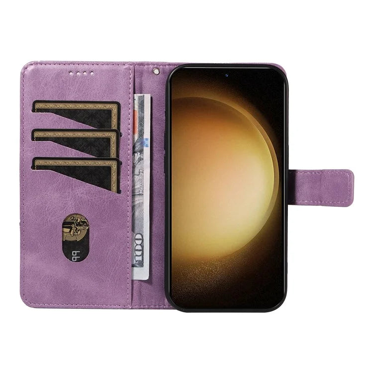 For Samsung Galaxy S23 Case Geometric Line Leather Phone Cover Card Holder Magnetic Clasp