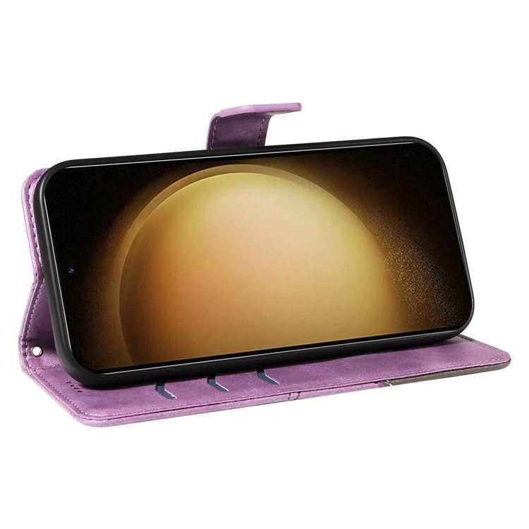 For Samsung Galaxy S23 Case Geometric Line Leather Phone Cover Card Holder Magnetic Clasp