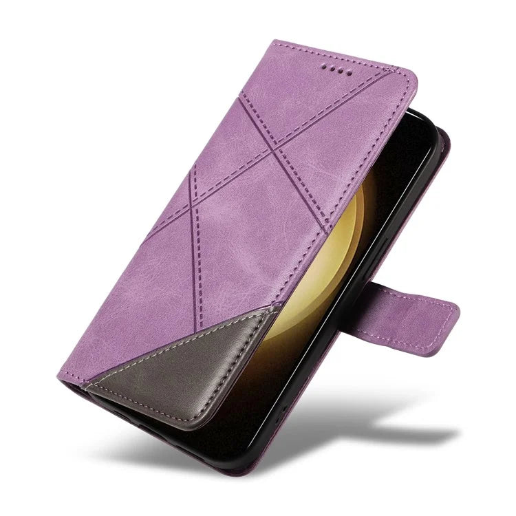 For Samsung Galaxy S23 Case Geometric Line Leather Phone Cover Card Holder Magnetic Clasp