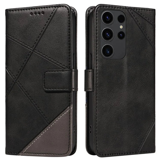 For Samsung Galaxy S23 Ultra Wallet Phone Case Geometric Line Leather Cover Protective Stand