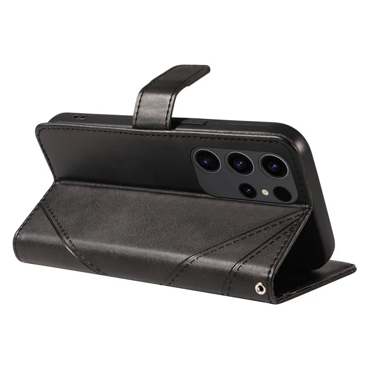 For Samsung Galaxy S23 Ultra Wallet Phone Case Geometric Line Leather Cover Protective Stand