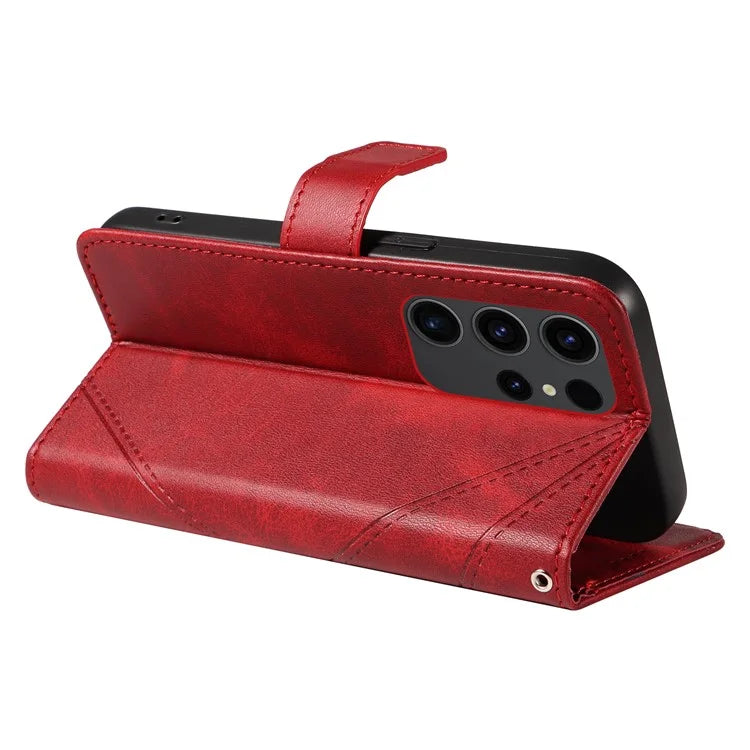 For Samsung Galaxy S23 Ultra Wallet Phone Case Geometric Line Leather Cover Protective Stand