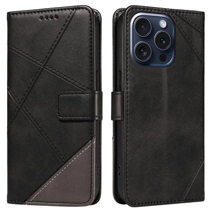 For iPhone 15 Pro Case Shockproof Geometric Lines PU Leather Phone Cover