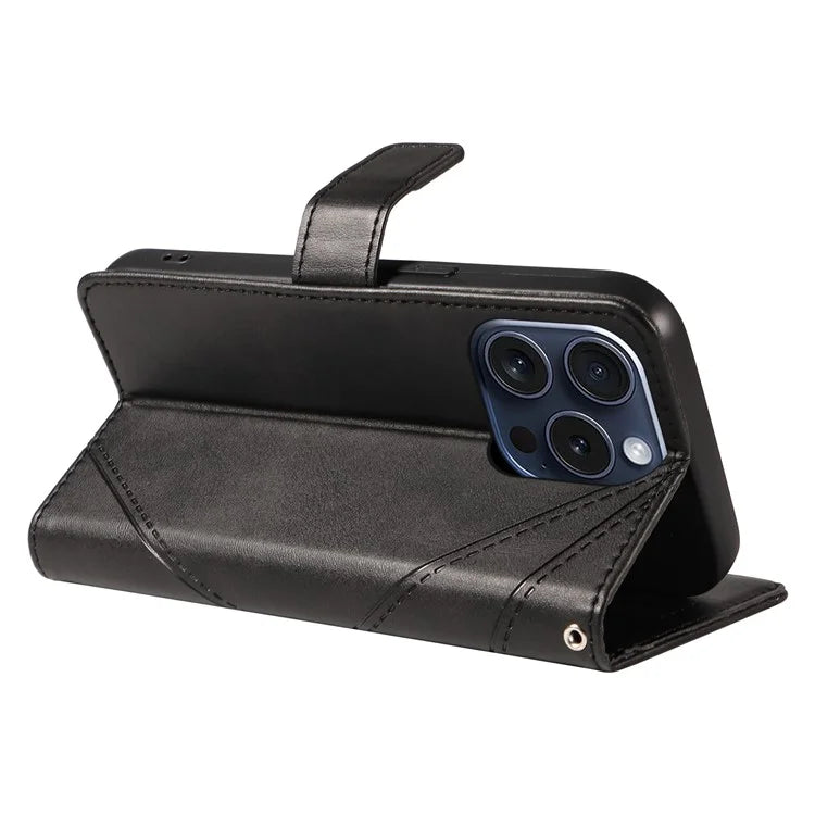 For iPhone 15 Pro Case Shockproof Geometric Lines PU Leather Phone Cover