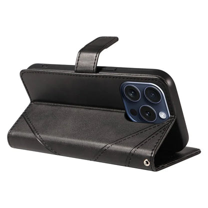 For iPhone 15 Pro Case Shockproof Geometric Lines PU Leather Phone Cover
