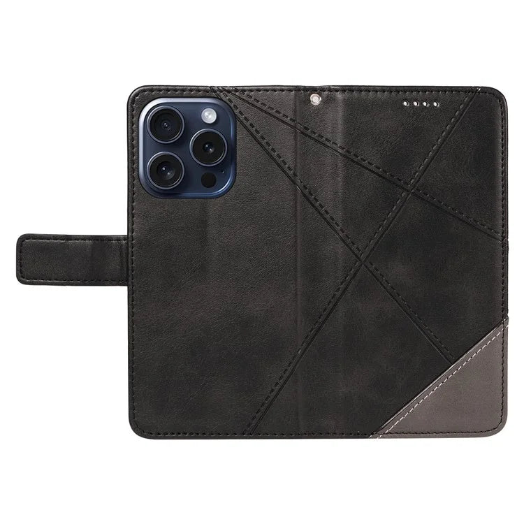 For iPhone 15 Pro Case Shockproof Geometric Lines PU Leather Phone Cover