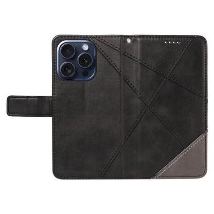For iPhone 15 Pro Case Shockproof Geometric Lines PU Leather Phone Cover