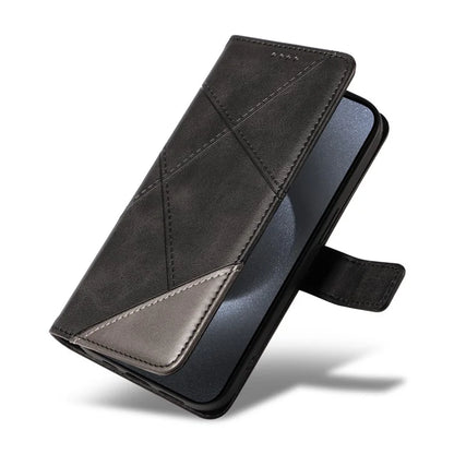 For iPhone 15 Pro Case Shockproof Geometric Lines PU Leather Phone Cover