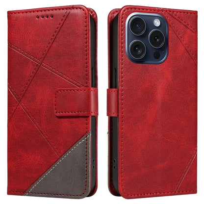 For iPhone 15 Pro Case Shockproof Geometric Lines PU Leather Phone Cover