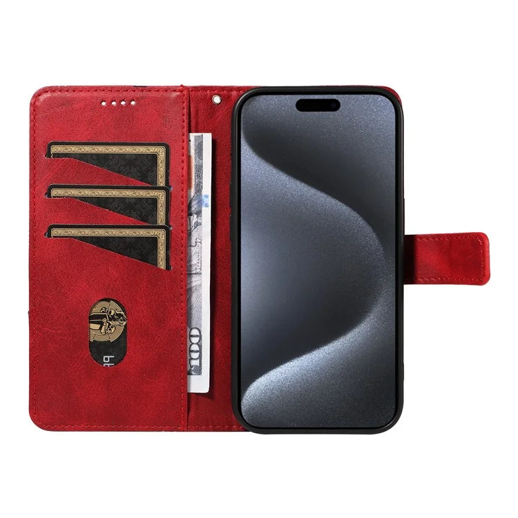 For iPhone 15 Pro Case Shockproof Geometric Lines PU Leather Phone Cover