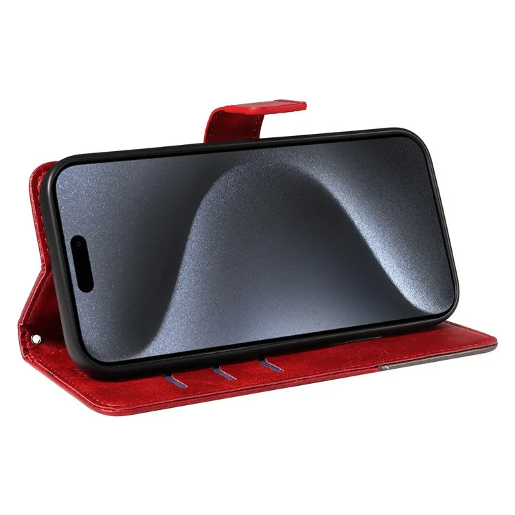 For iPhone 15 Pro Case Shockproof Geometric Lines PU Leather Phone Cover