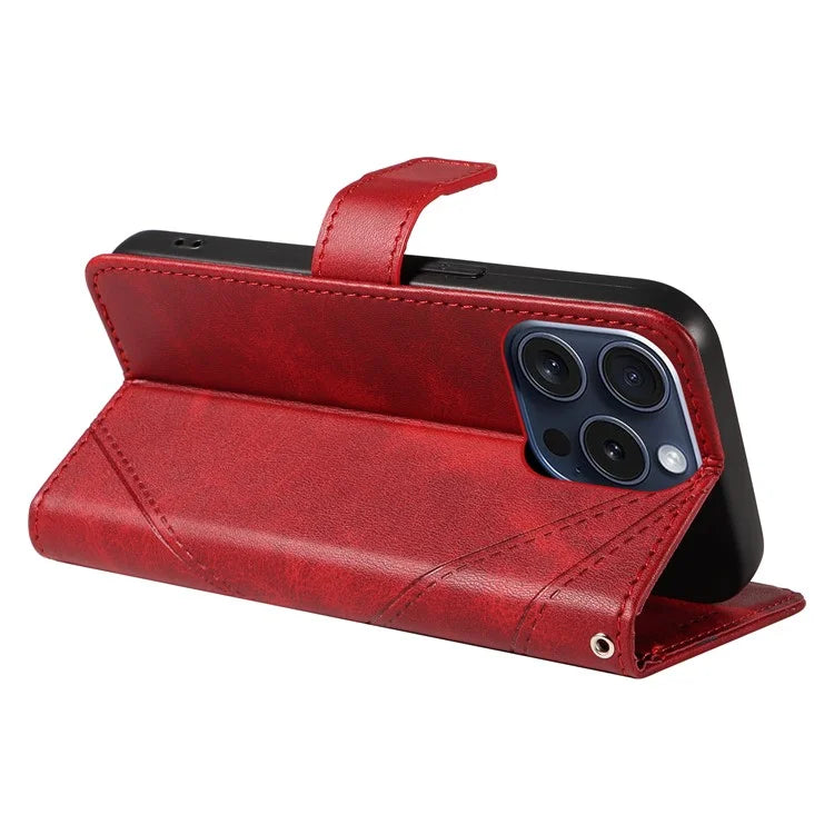 For iPhone 15 Pro Case Shockproof Geometric Lines PU Leather Phone Cover
