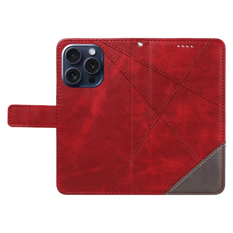 For iPhone 15 Pro Case Shockproof Geometric Lines PU Leather Phone Cover