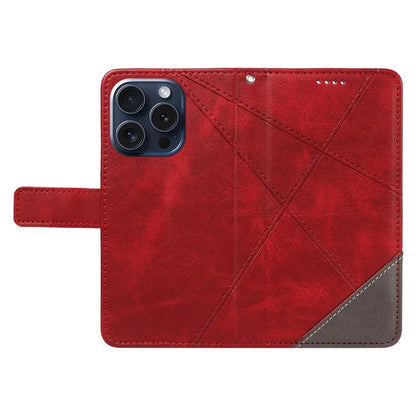 For iPhone 15 Pro Case Shockproof Geometric Lines PU Leather Phone Cover