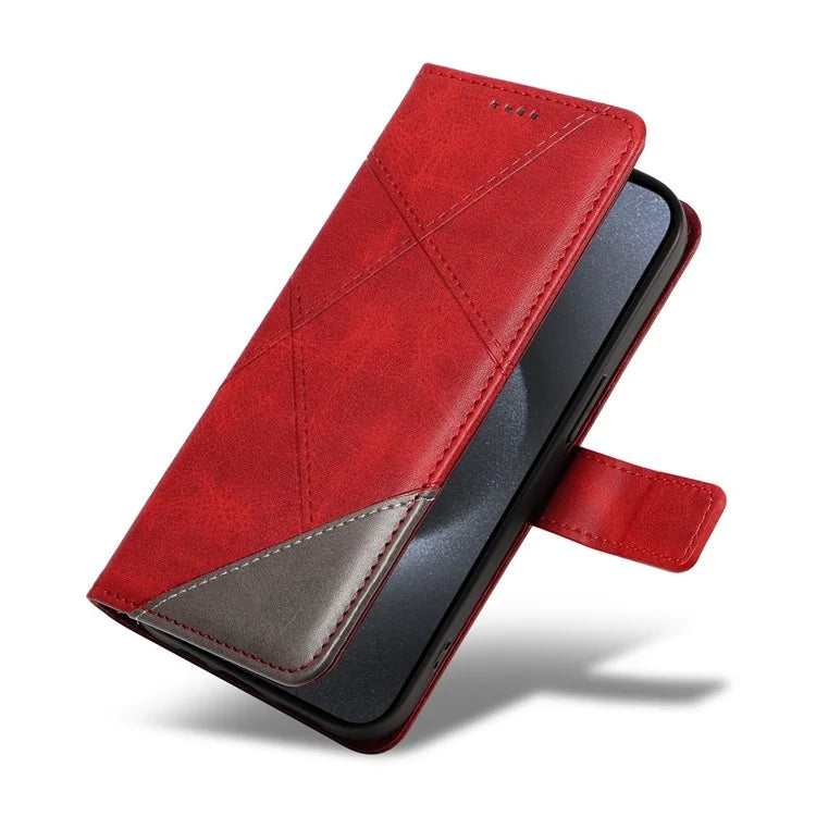 For iPhone 15 Pro Case Shockproof Geometric Lines PU Leather Phone Cover