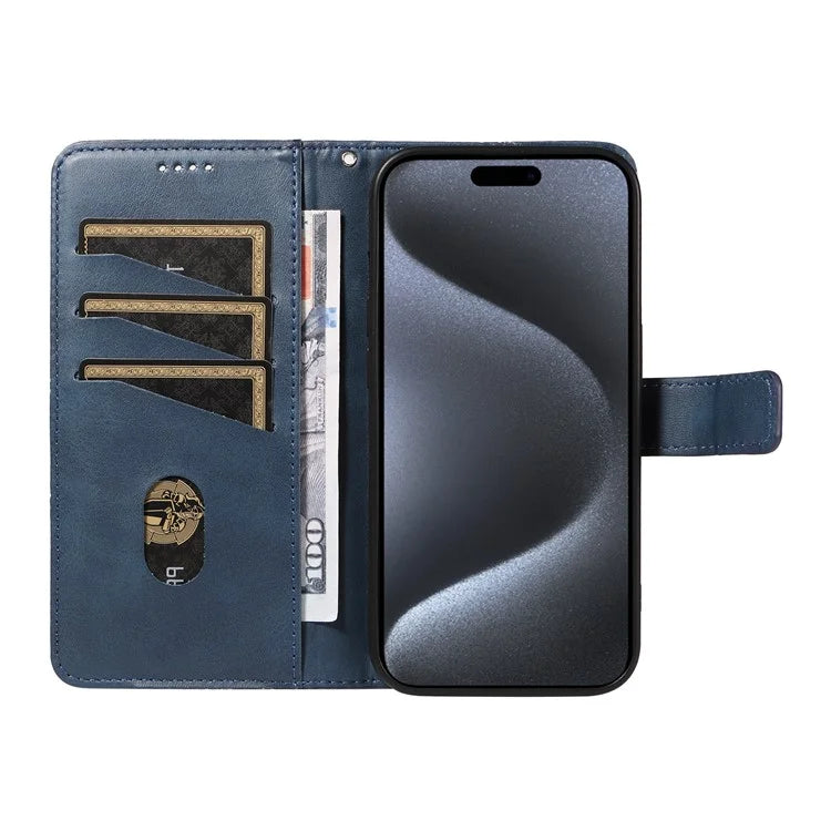 For iPhone 15 Pro Case Shockproof Geometric Lines PU Leather Phone Cover