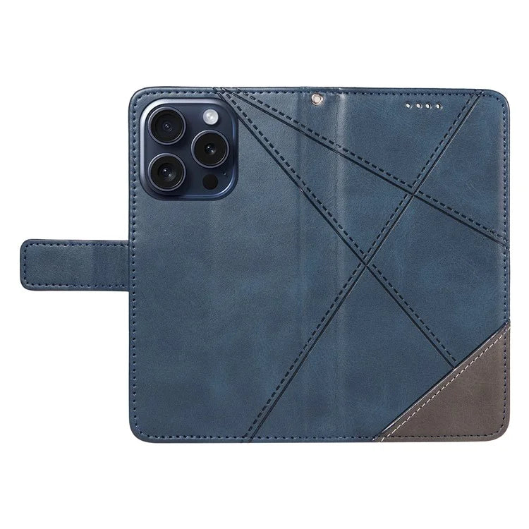 For iPhone 15 Pro Case Shockproof Geometric Lines PU Leather Phone Cover