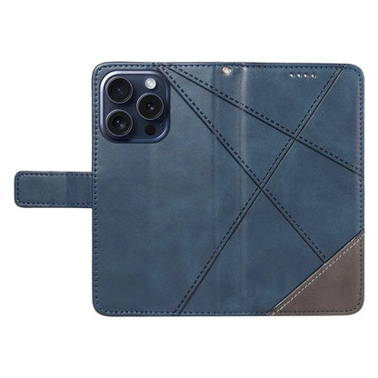 For iPhone 15 Pro Case Shockproof Geometric Lines PU Leather Phone Cover