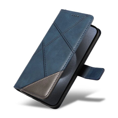 For iPhone 15 Pro Case Shockproof Geometric Lines PU Leather Phone Cover